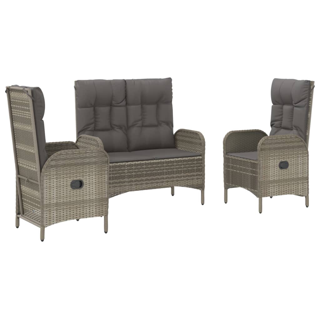 3-delige Tuinset met kussens poly rattan grijs is nu te koop bij PeponiXL, paradijselijk wonen!