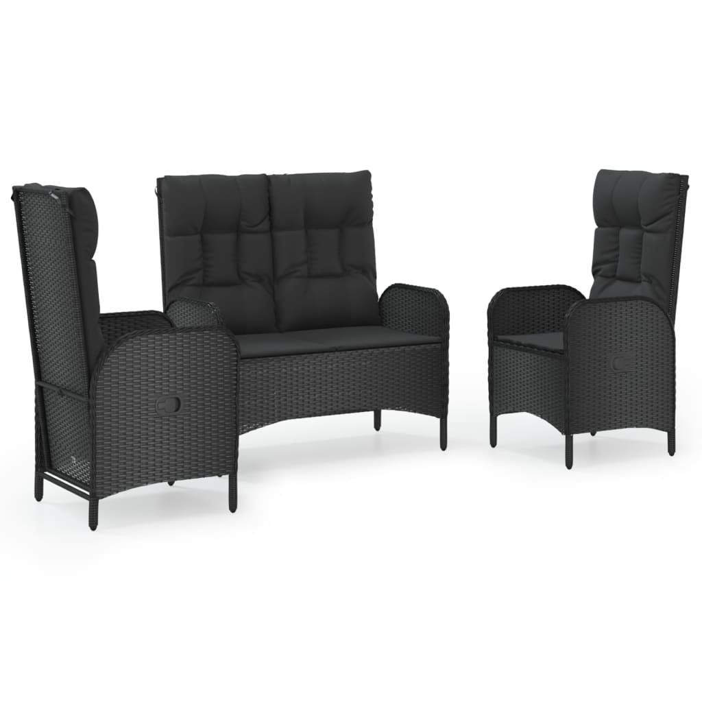 3-delige Tuinset met kussens poly rattan zwart is nu te koop bij PeponiXL, paradijselijk wonen!