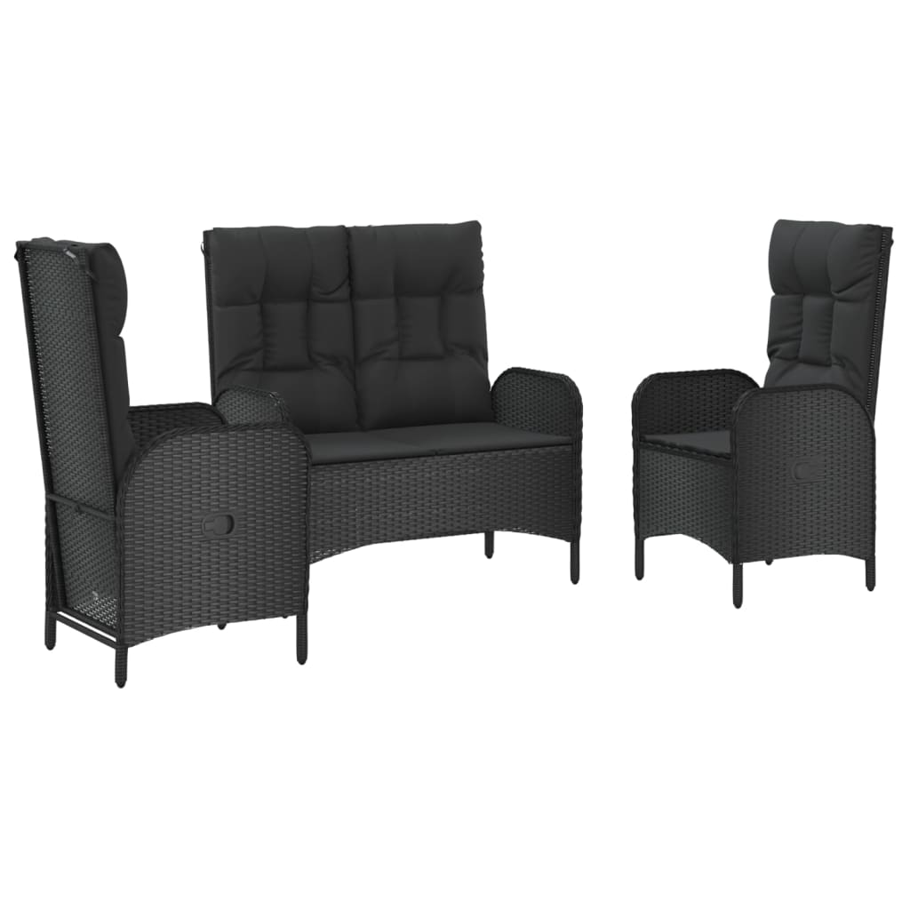 3-delige Tuinset met kussens poly rattan zwart is nu te koop bij PeponiXL, paradijselijk wonen!