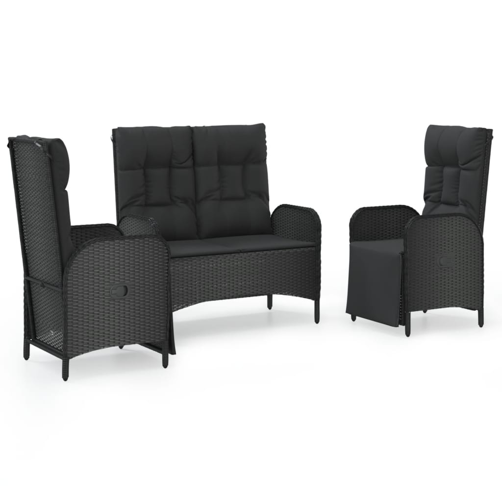 3-delige Tuinset met kussens poly rattan zwart is nu te koop bij PeponiXL, paradijselijk wonen!