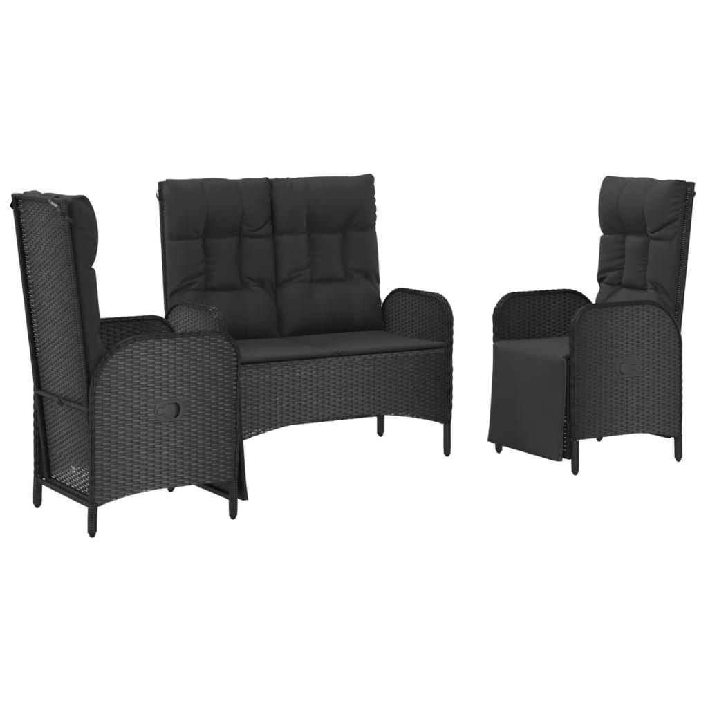 3-delige Tuinset met kussens poly rattan zwart is nu te koop bij PeponiXL, paradijselijk wonen!