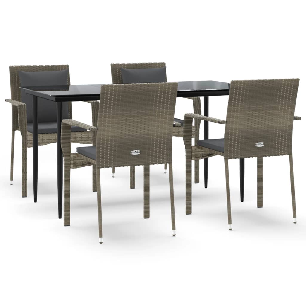 5-delige Tuinset met kussens poly rattan zwart en grijs is nu te koop bij PeponiXL, paradijselijk wonen!