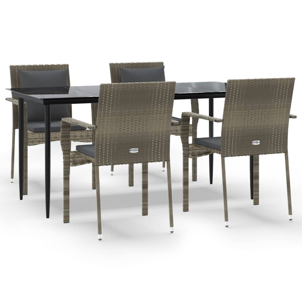 5-delige Tuinset met kussens poly rattan zwart en grijs is nu te koop bij PeponiXL, paradijselijk wonen!