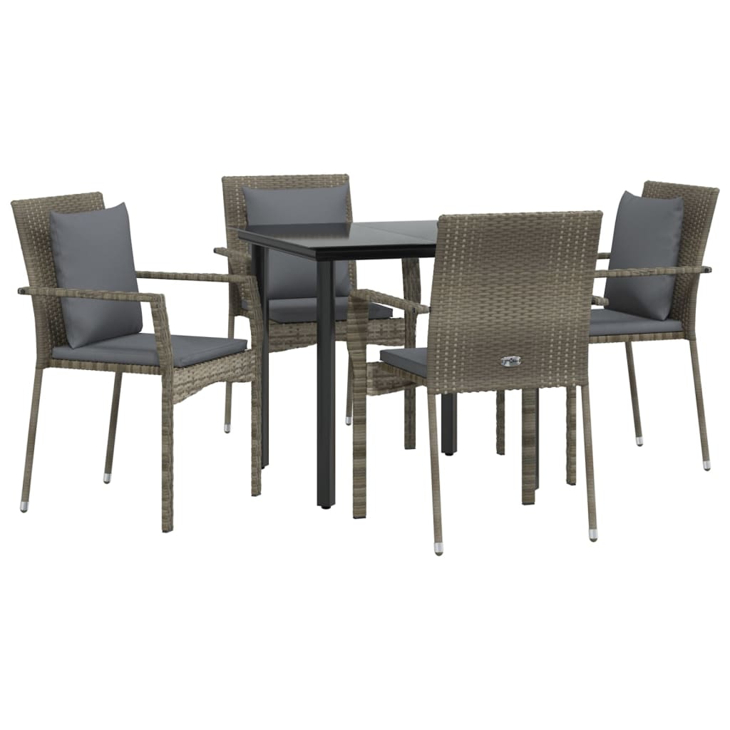 5-delige Tuinset met kussens poly rattan zwart en grijs is nu te koop bij PeponiXL, paradijselijk wonen!