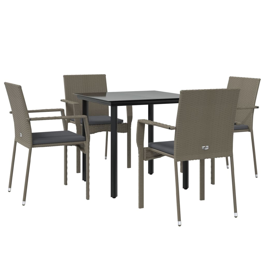 5-delige Tuinset met kussens poly rattan zwart en grijs is nu te koop bij PeponiXL, paradijselijk wonen!