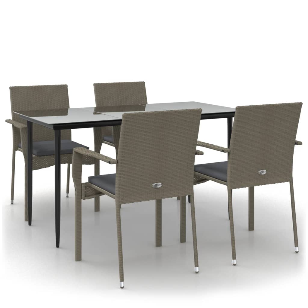 5-delige Tuinset met kussens poly rattan zwart en grijs is nu te koop bij PeponiXL, paradijselijk wonen!