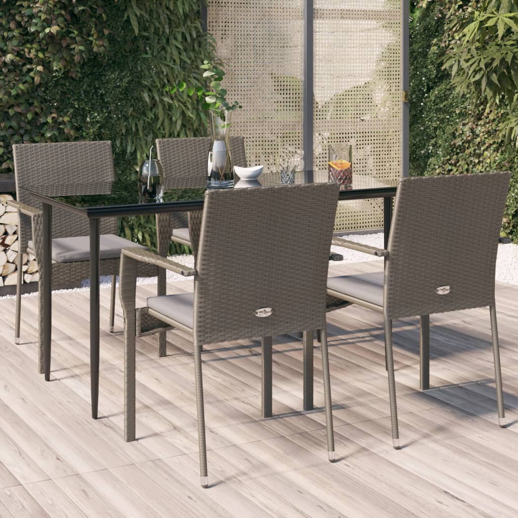 5-delige Tuinset met kussens poly rattan zwart en grijs is nu te koop bij PeponiXL, paradijselijk wonen!