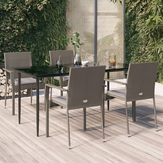 5-delige Tuinset met kussens poly rattan zwart en grijs is nu te koop bij PeponiXL, paradijselijk wonen!