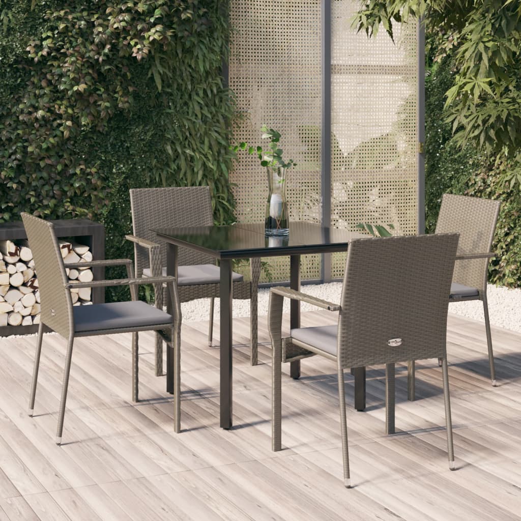 5-delige Tuinset met kussens poly rattan zwart en grijs is nu te koop bij PeponiXL, paradijselijk wonen!
