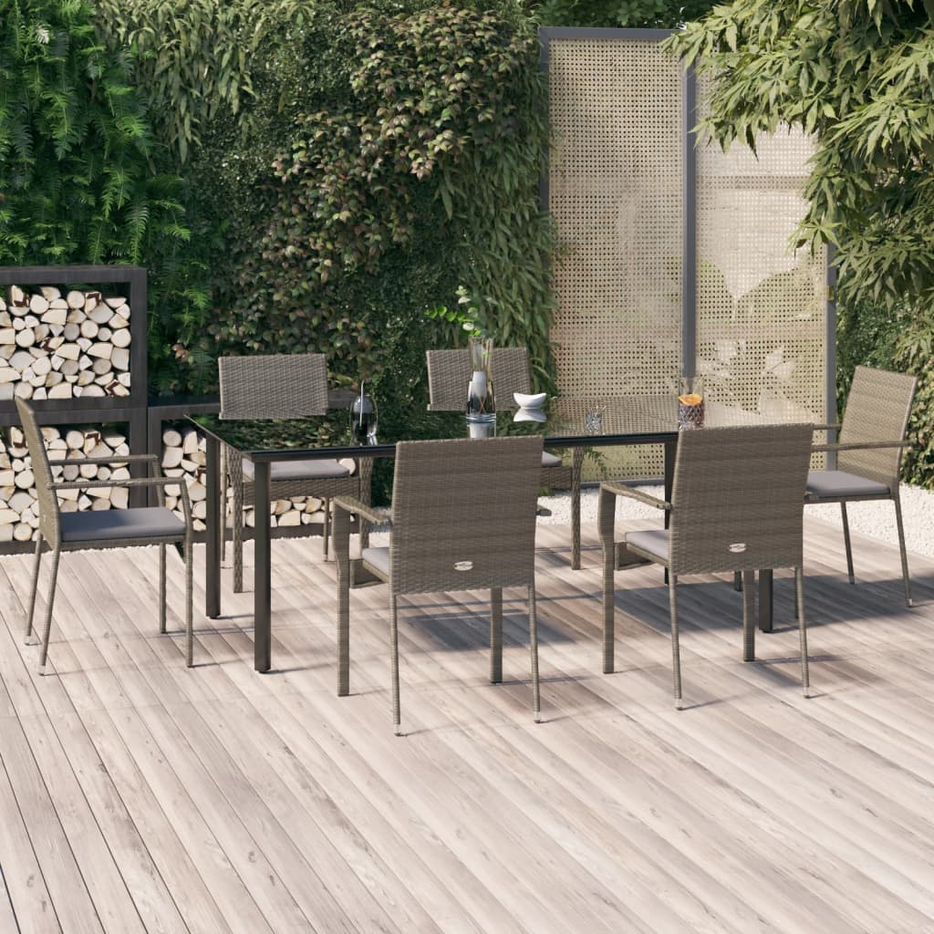 7-delige Tuinset met kussens poly rattan zwart en grijs is nu te koop bij PeponiXL, paradijselijk wonen!