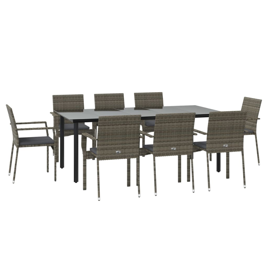 9-delige Tuinset met kussens poly rattan zwart en grijs