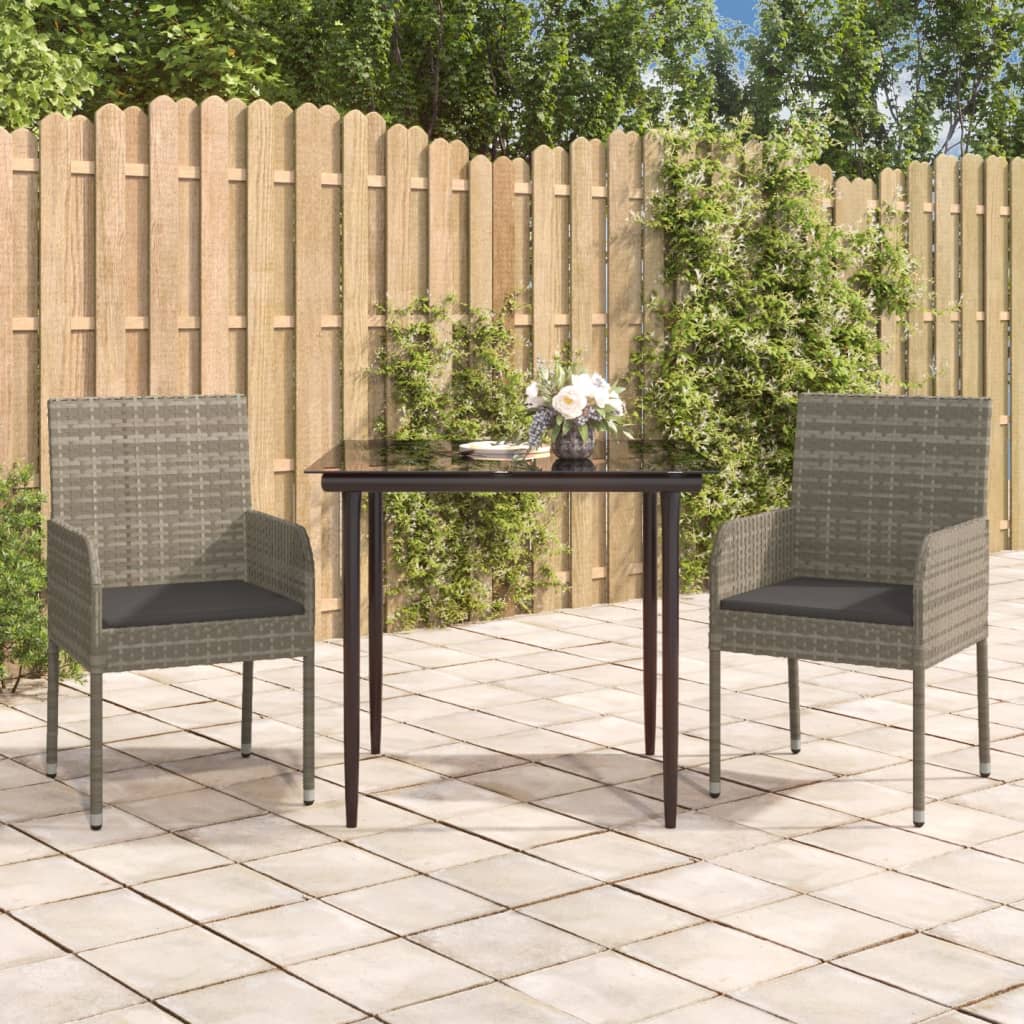 3-delige Tuinset met kussens poly rattan zwart en grijs is nu te koop bij PeponiXL, paradijselijk wonen!
