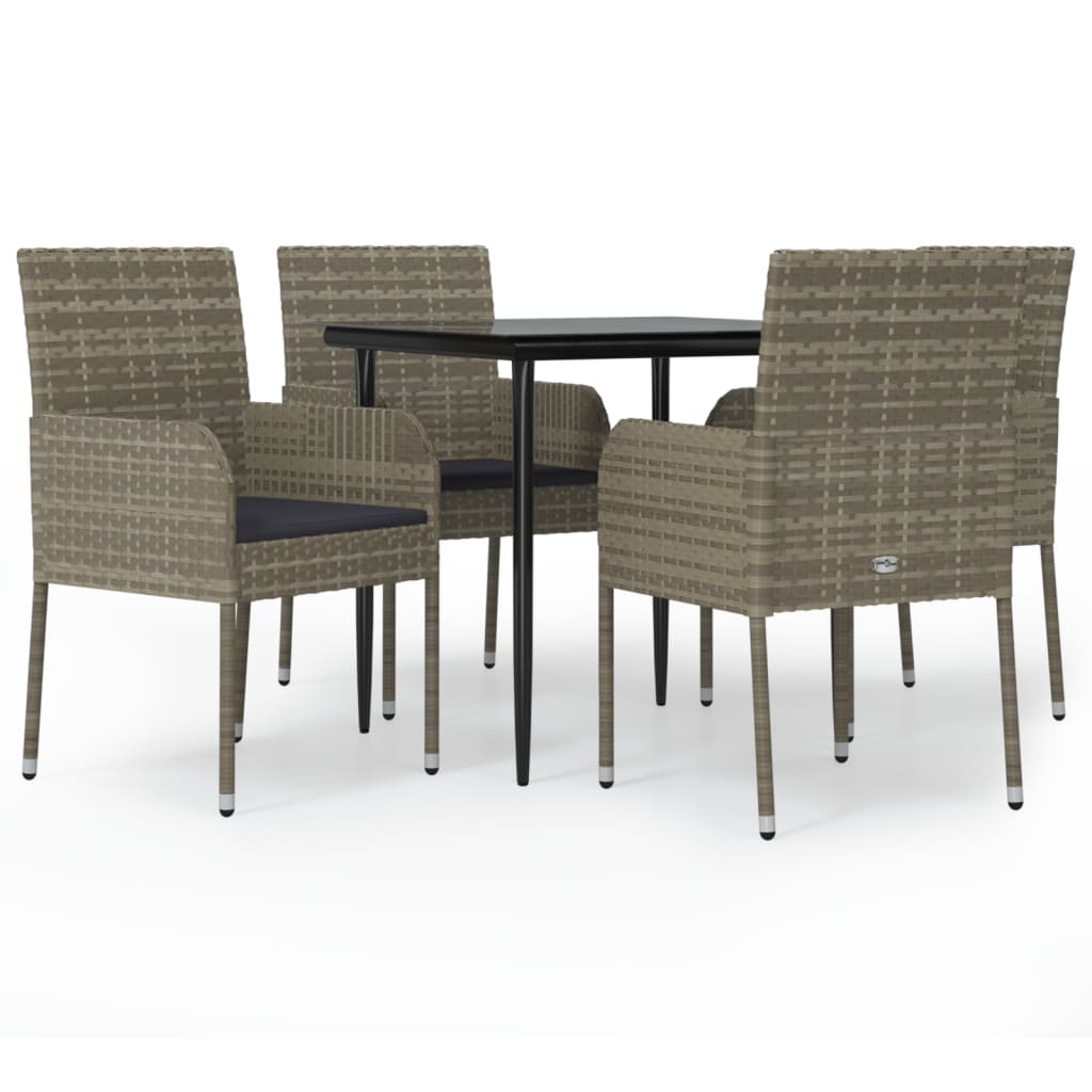 5-delige Tuinset met kussens poly rattan zwart en grijs is nu te koop bij PeponiXL, paradijselijk wonen!