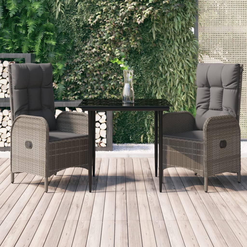 3-delige Tuinset met kussens poly rattan zwart en grijs is nu te koop bij PeponiXL, paradijselijk wonen!