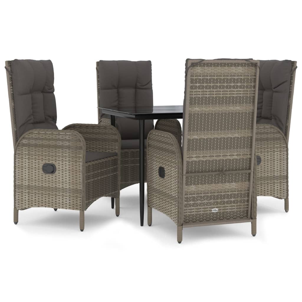 5-delige Tuinset met kussens poly rattan zwart en grijs is nu te koop bij PeponiXL, paradijselijk wonen!