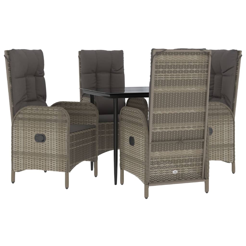5-delige Tuinset met kussens poly rattan zwart en grijs is nu te koop bij PeponiXL, paradijselijk wonen!