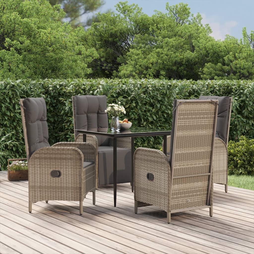 5-delige Tuinset met kussens poly rattan zwart en grijs is nu te koop bij PeponiXL, paradijselijk wonen!