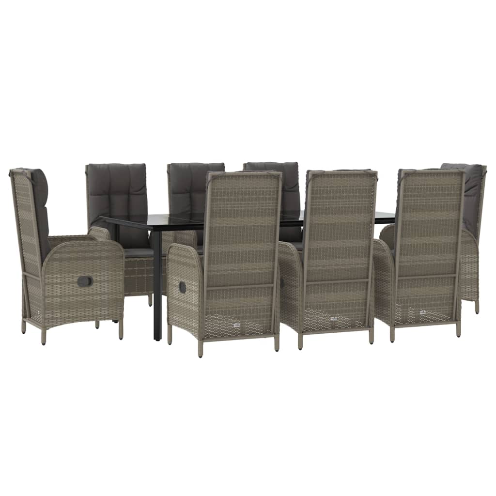 9-delige Tuinset met kussens poly rattan zwart en grijs