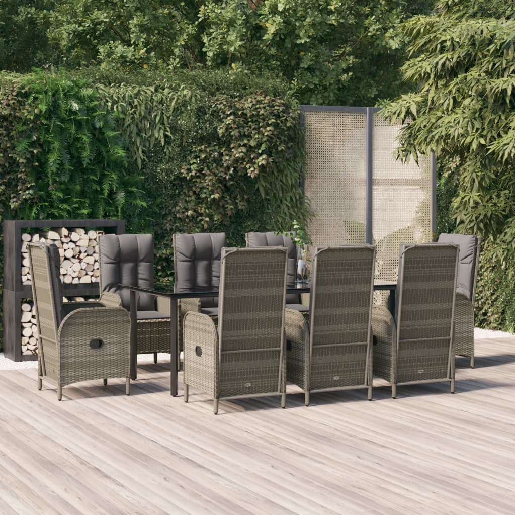 9-delige Tuinset met kussens poly rattan zwart en grijs