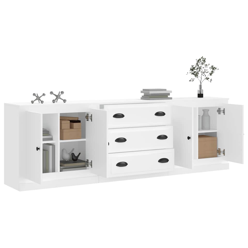 Dressoirs 3 st bewerkt hout wit is nu te koop bij PeponiXL, paradijselijk wonen!