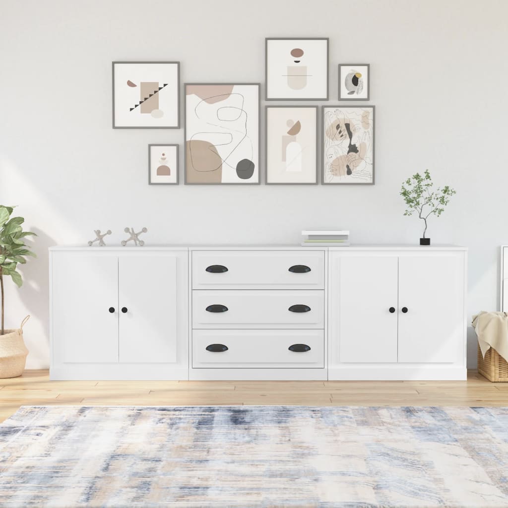 Dressoirs 3 st bewerkt hout wit is nu te koop bij PeponiXL, paradijselijk wonen!