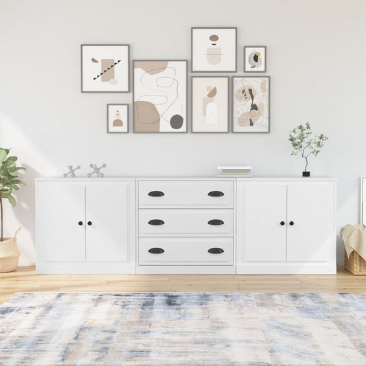 Dressoirs 3 st bewerkt hout wit is nu te koop bij PeponiXL, paradijselijk wonen!