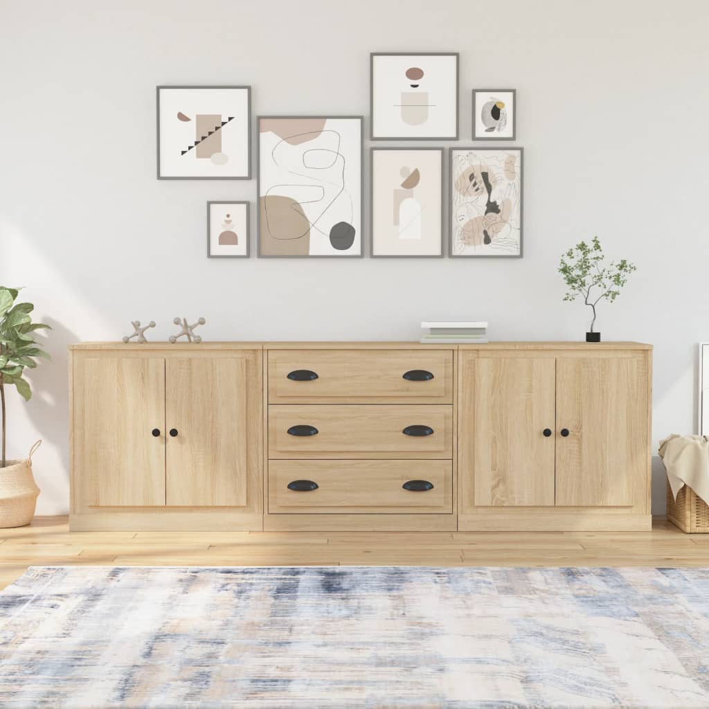 Dressoirs 3 st bewerkt hout sonoma eiken is nu te koop bij PeponiXL, paradijselijk wonen!