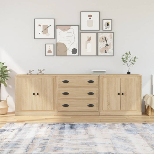 Dressoirs 3 st bewerkt hout sonoma eiken is nu te koop bij PeponiXL, paradijselijk wonen!