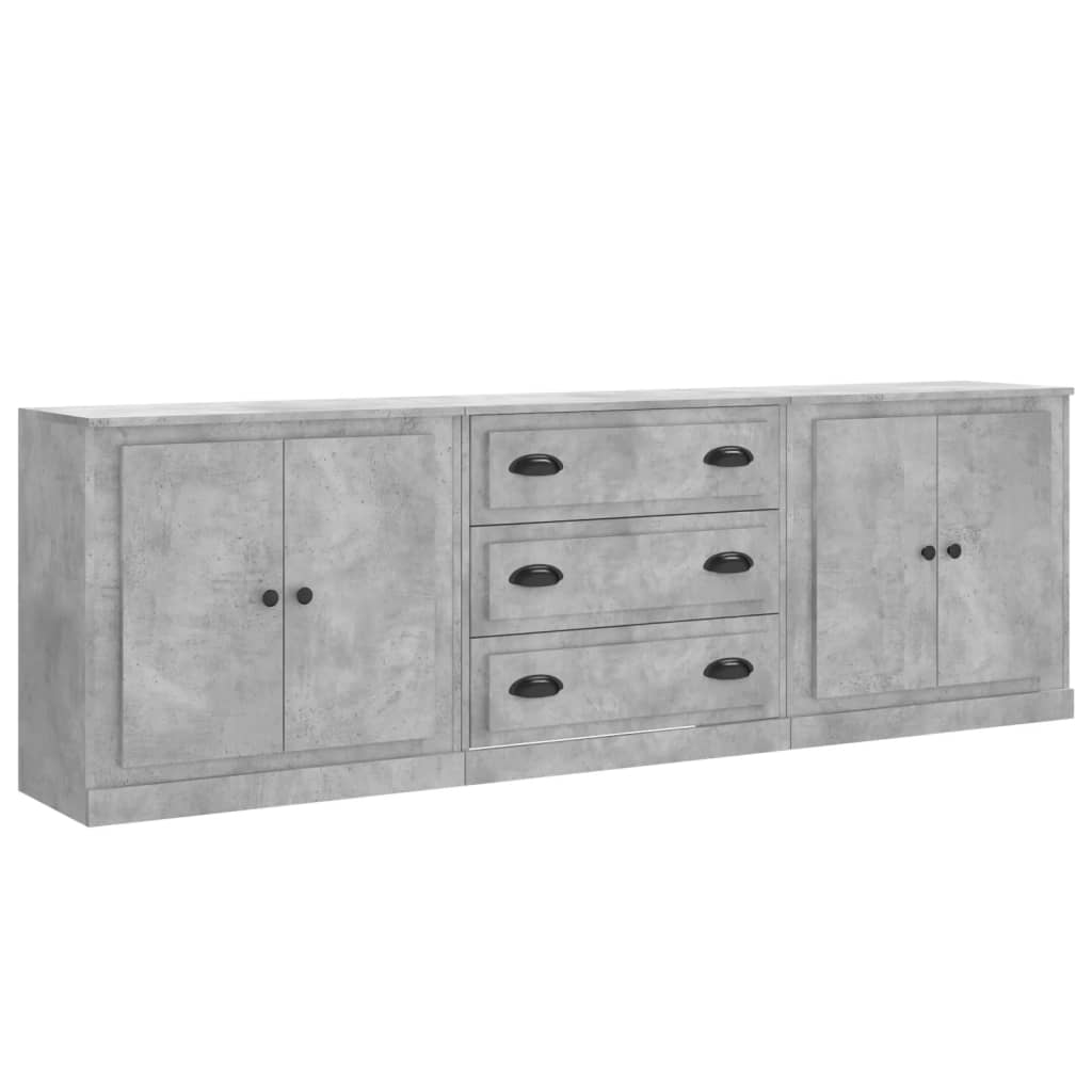 Dressoirs 3 st bewerkt hout betongrijs is nu te koop bij PeponiXL, paradijselijk wonen!