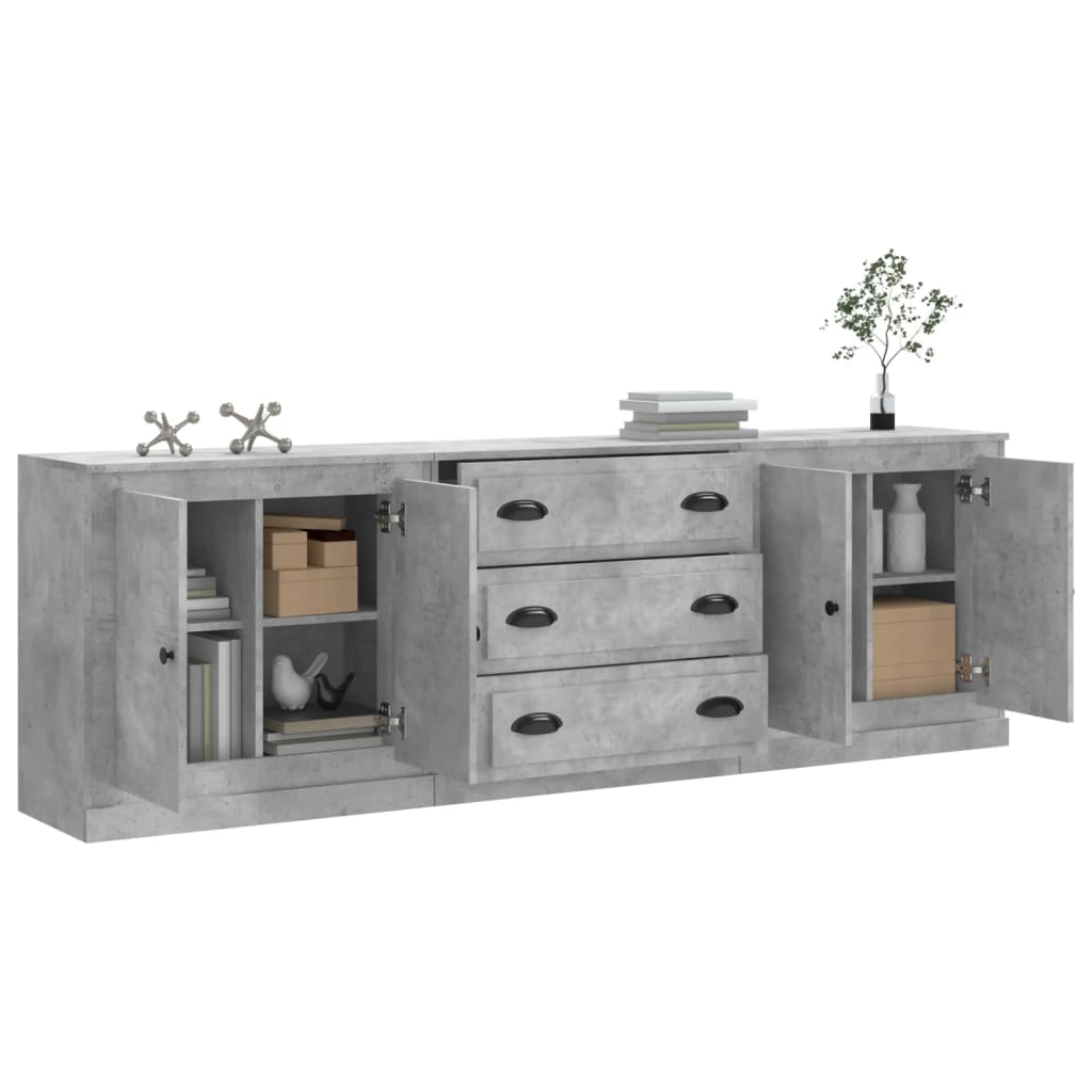 Dressoirs 3 st bewerkt hout betongrijs is nu te koop bij PeponiXL, paradijselijk wonen!