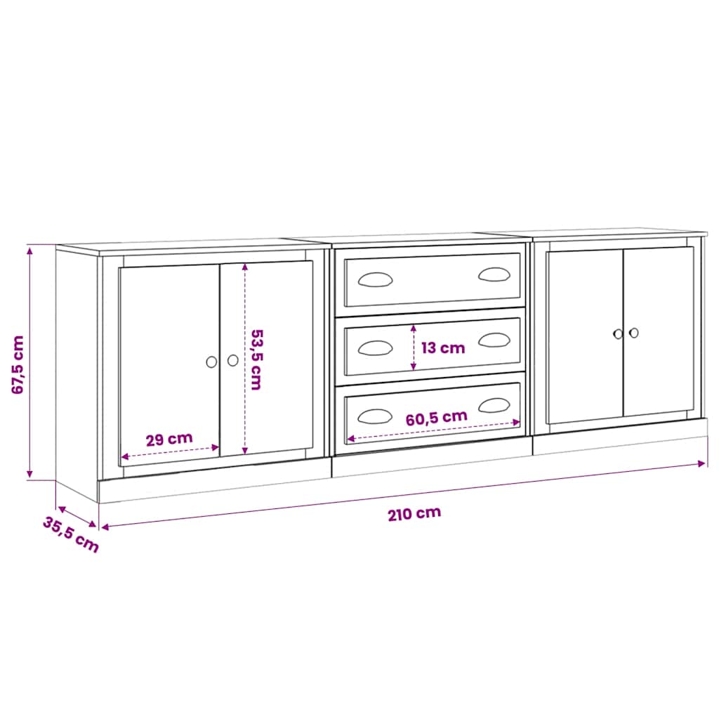 Dressoirs 3 st bewerkt hout betongrijs is nu te koop bij PeponiXL, paradijselijk wonen!