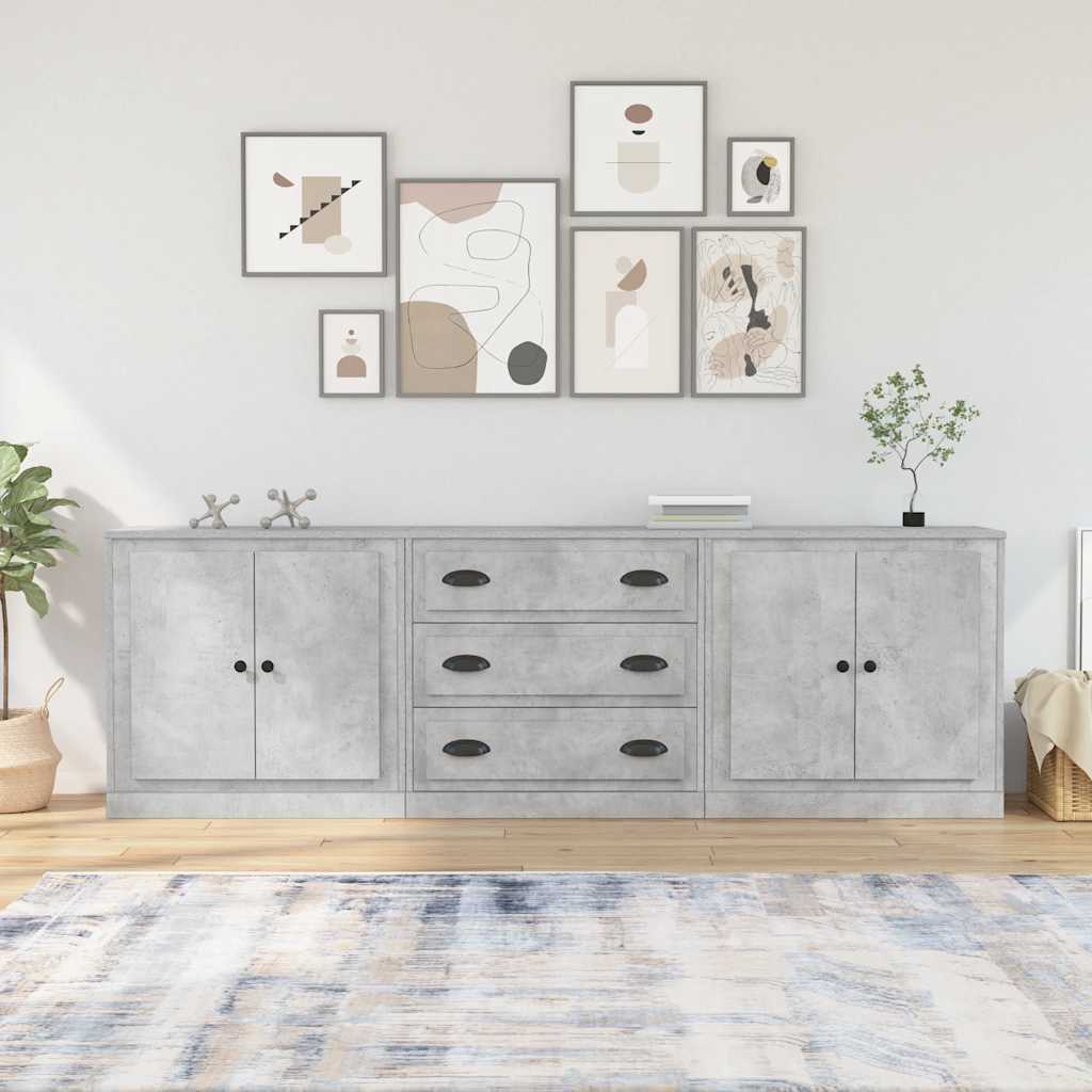 Dressoirs 3 st bewerkt hout betongrijs is nu te koop bij PeponiXL, paradijselijk wonen!