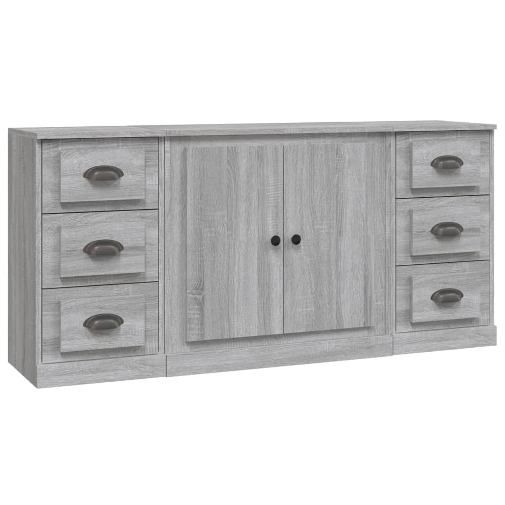 Dressoirs 3 st bewerkt hout grijs sonoma eikenkleurig is nu te koop bij PeponiXL, paradijselijk wonen!