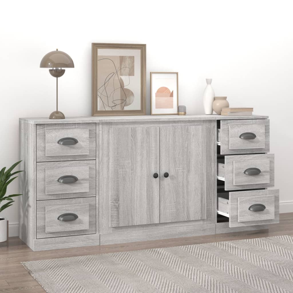 Dressoirs 3 st bewerkt hout grijs sonoma eikenkleurig is nu te koop bij PeponiXL, paradijselijk wonen!