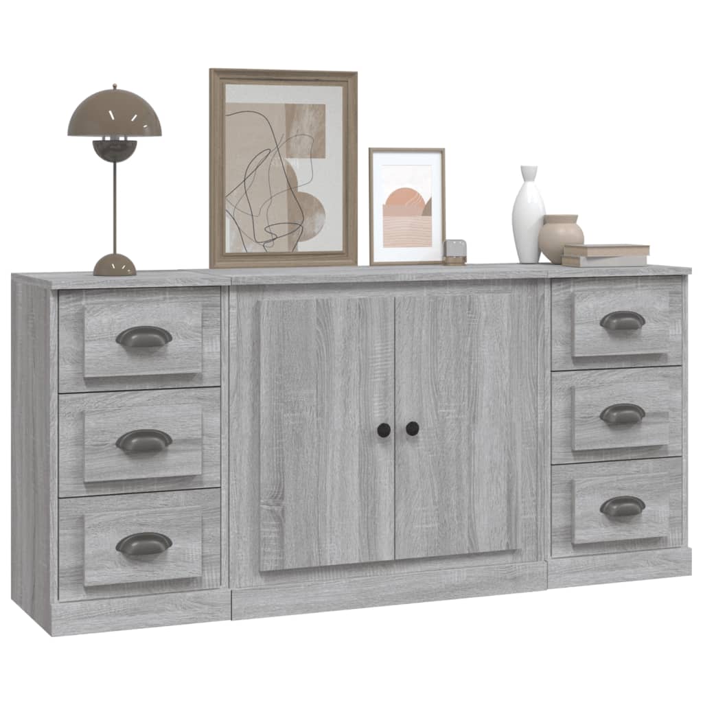 Dressoirs 3 st bewerkt hout grijs sonoma eikenkleurig is nu te koop bij PeponiXL, paradijselijk wonen!