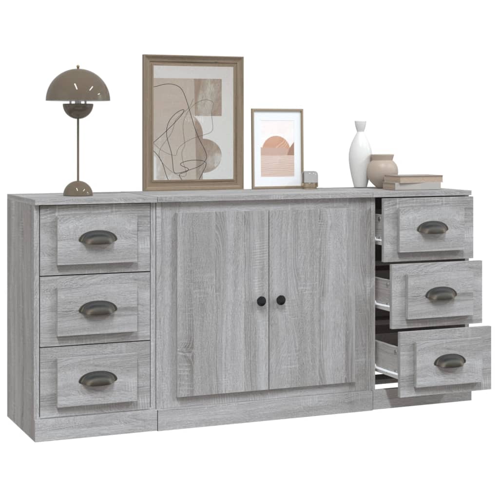 Dressoirs 3 st bewerkt hout grijs sonoma eikenkleurig is nu te koop bij PeponiXL, paradijselijk wonen!