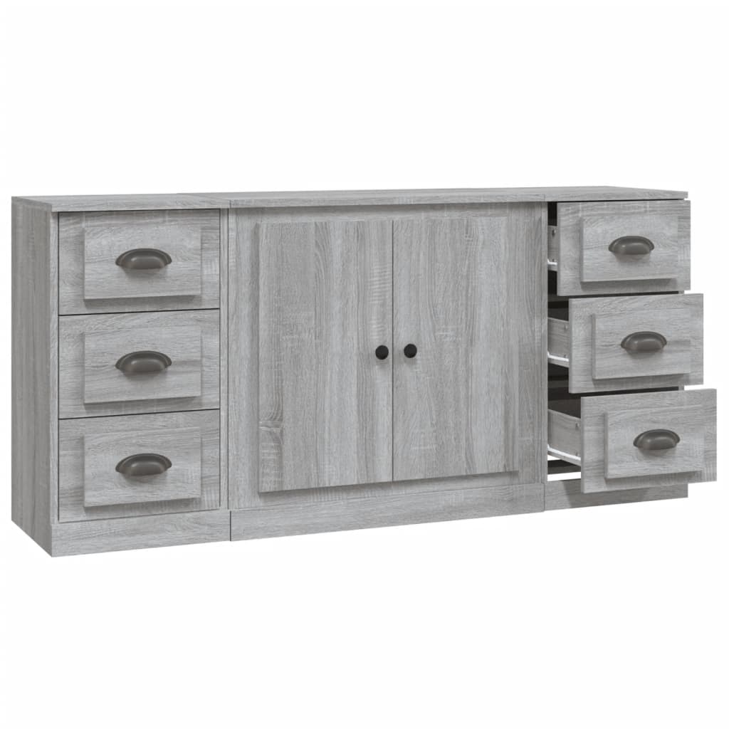 Dressoirs 3 st bewerkt hout grijs sonoma eikenkleurig is nu te koop bij PeponiXL, paradijselijk wonen!