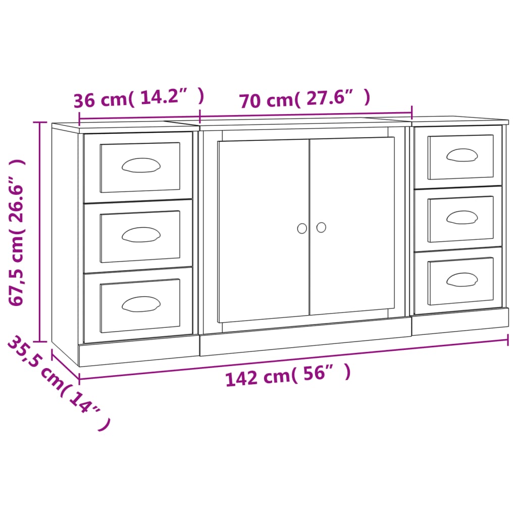 Dressoirs 3 st bewerkt hout grijs sonoma eikenkleurig is nu te koop bij PeponiXL, paradijselijk wonen!