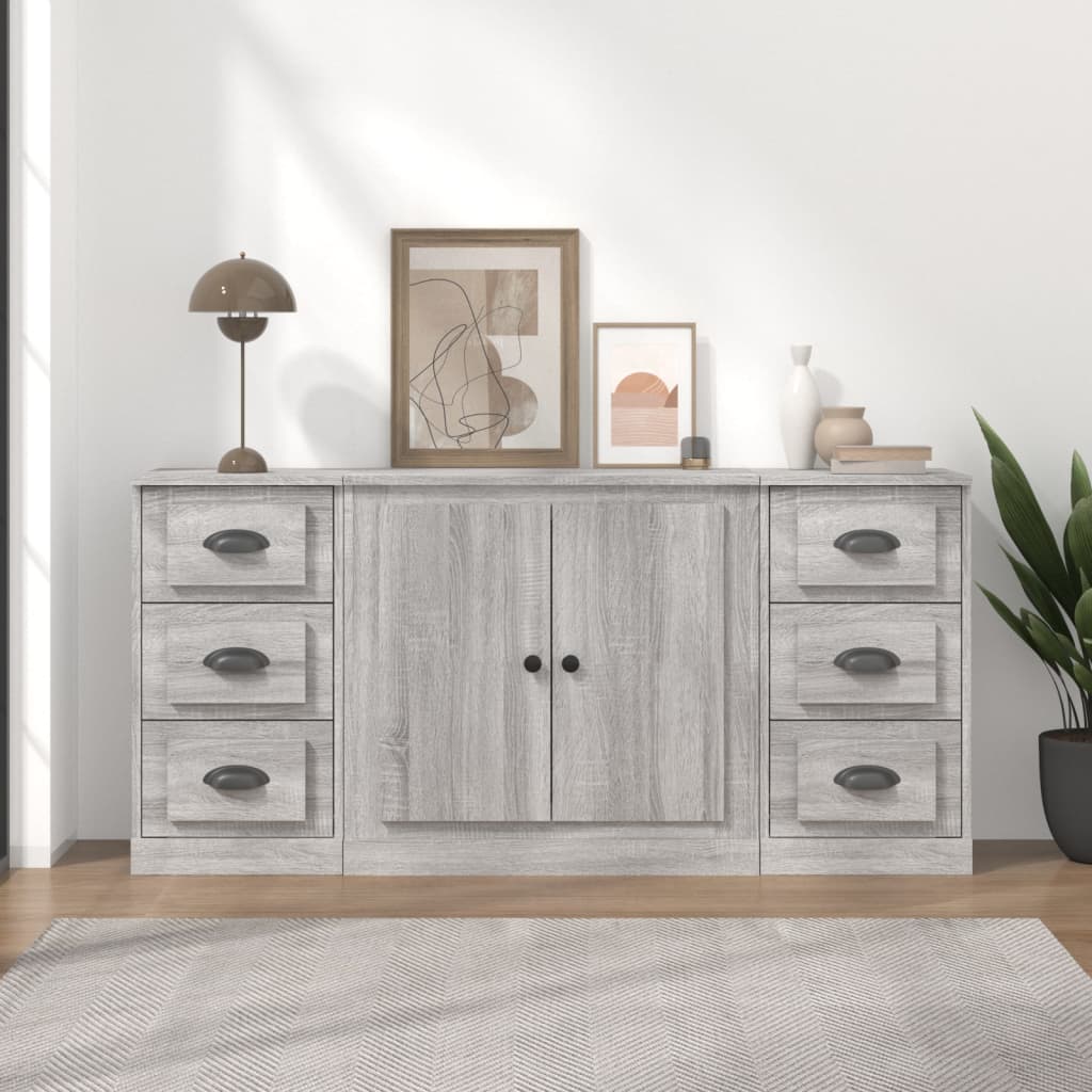 Dressoirs 3 st bewerkt hout grijs sonoma eikenkleurig is nu te koop bij PeponiXL, paradijselijk wonen!