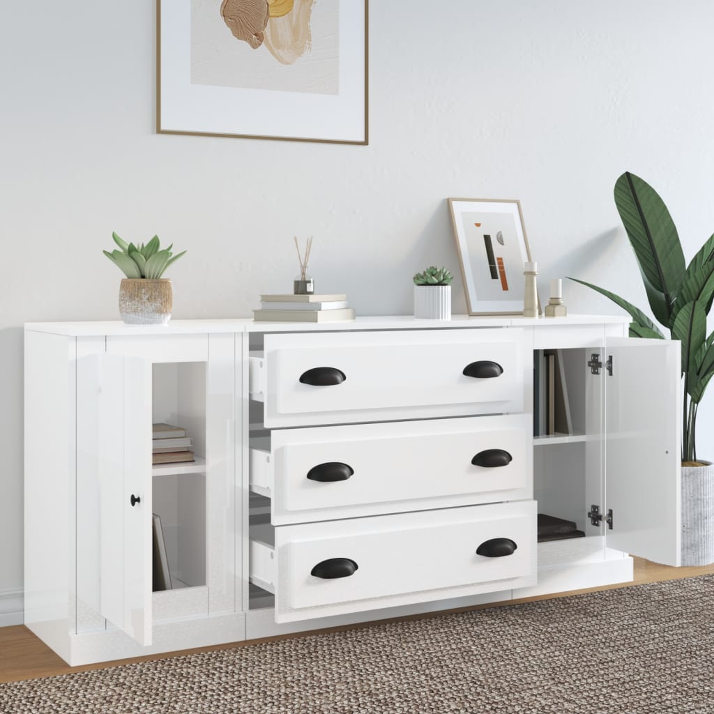 Dressoirs 3 st bewerkt hout hoogglans wit is nu te koop bij PeponiXL, paradijselijk wonen!