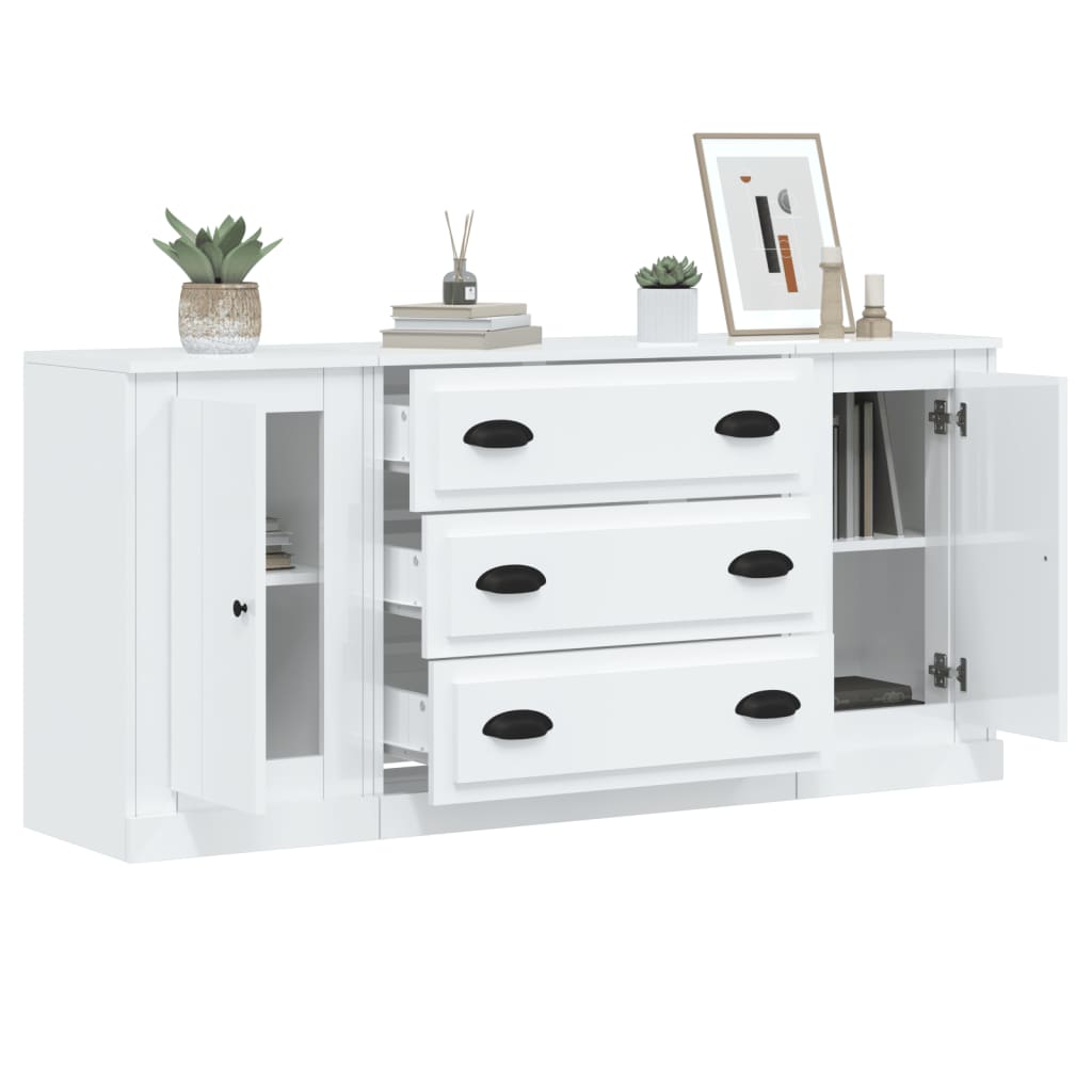 Dressoirs 3 st bewerkt hout hoogglans wit is nu te koop bij PeponiXL, paradijselijk wonen!