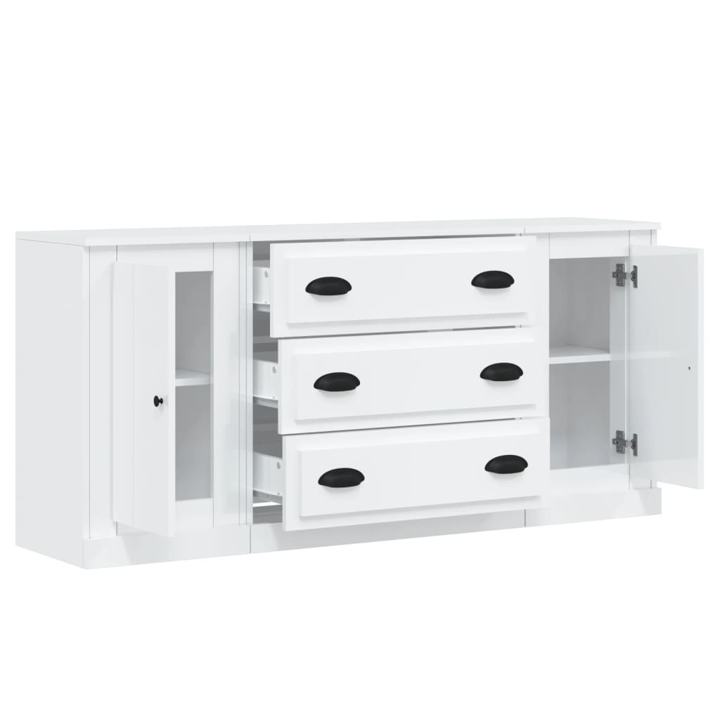 Dressoirs 3 st bewerkt hout hoogglans wit is nu te koop bij PeponiXL, paradijselijk wonen!