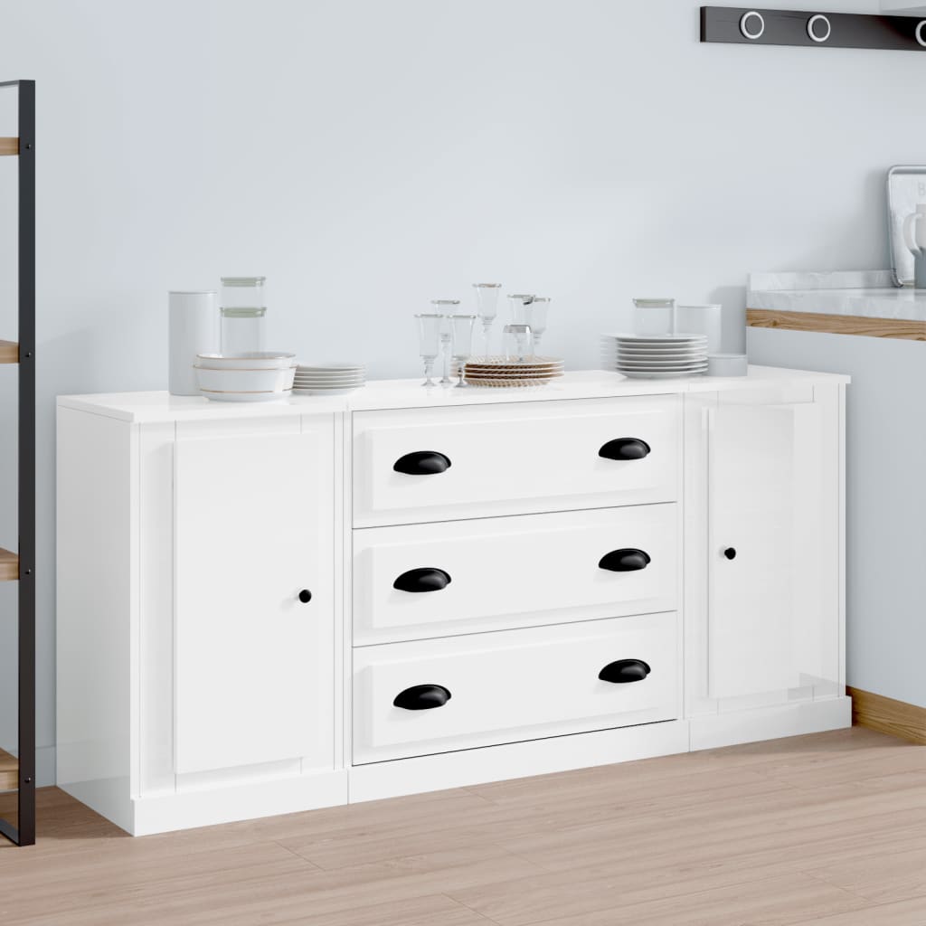 Dressoirs 3 st bewerkt hout hoogglans wit is nu te koop bij PeponiXL, paradijselijk wonen!
