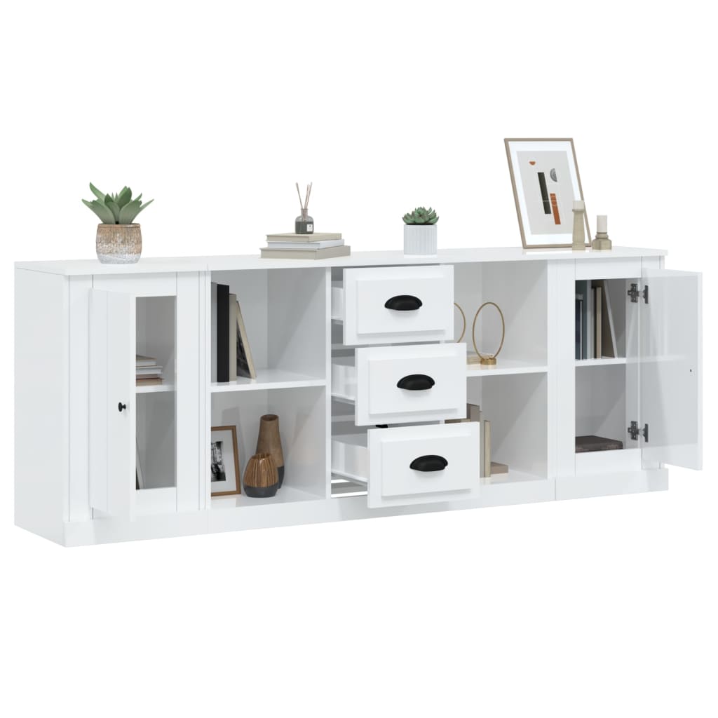 Dressoirs 3 st bewerkt hout hoogglans wit is nu te koop bij PeponiXL, paradijselijk wonen!