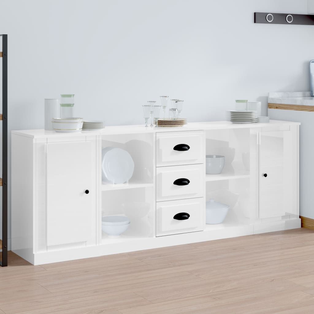 Dressoirs 3 st bewerkt hout hoogglans wit is nu te koop bij PeponiXL, paradijselijk wonen!