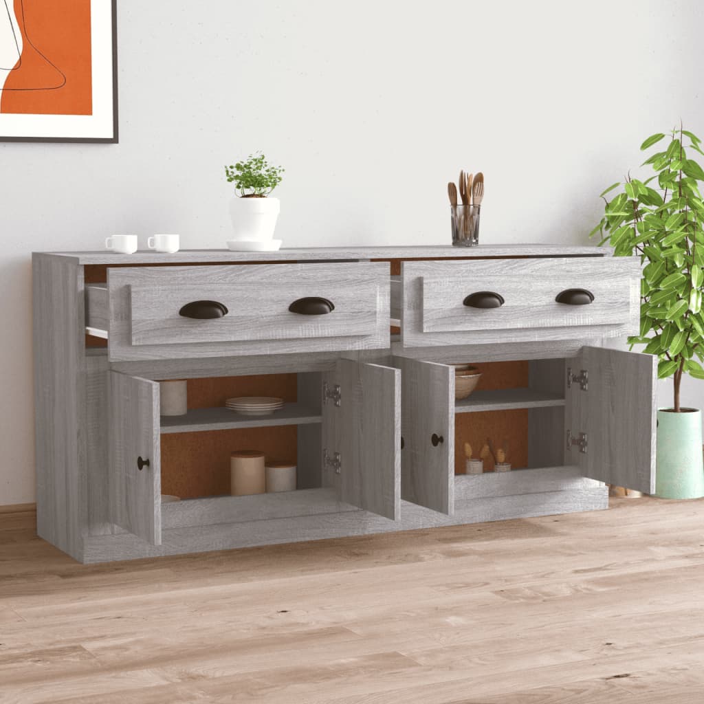 Dressoirs 2 st bewerkt hout grijs sonoma eikenkleurig is nu te koop bij PeponiXL, paradijselijk wonen!