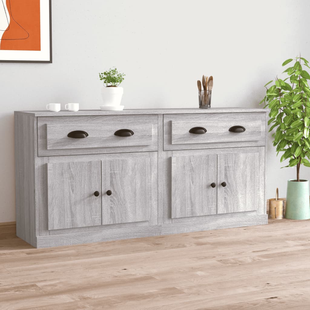 Dressoirs 2 st bewerkt hout grijs sonoma eikenkleurig is nu te koop bij PeponiXL, paradijselijk wonen!