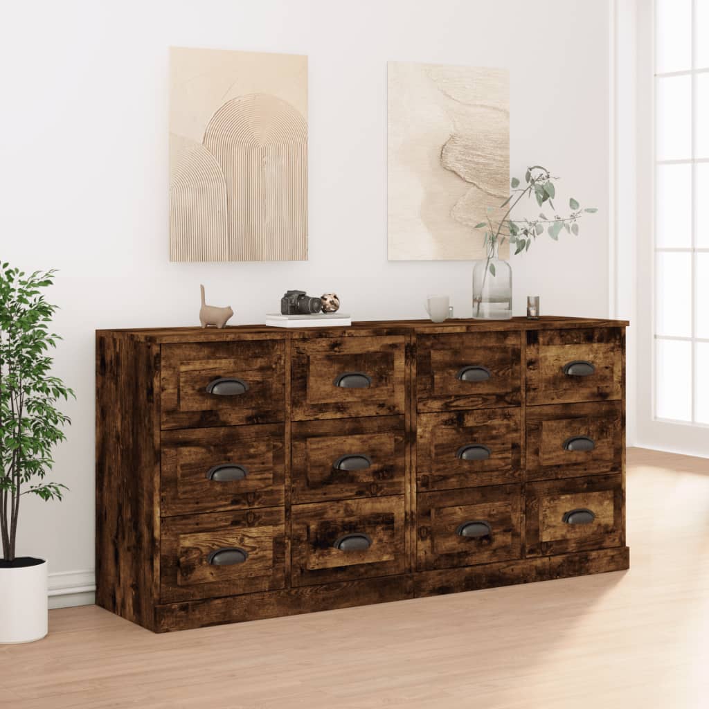 Dressoirs 2 st bewerkt hout gerookt eikenkleurig is nu te koop bij PeponiXL, paradijselijk wonen!