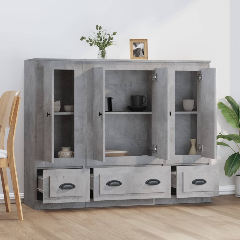 Hoge kasten 3 st bewerkt hout betongrijs is nu te koop bij PeponiXL, paradijselijk wonen!