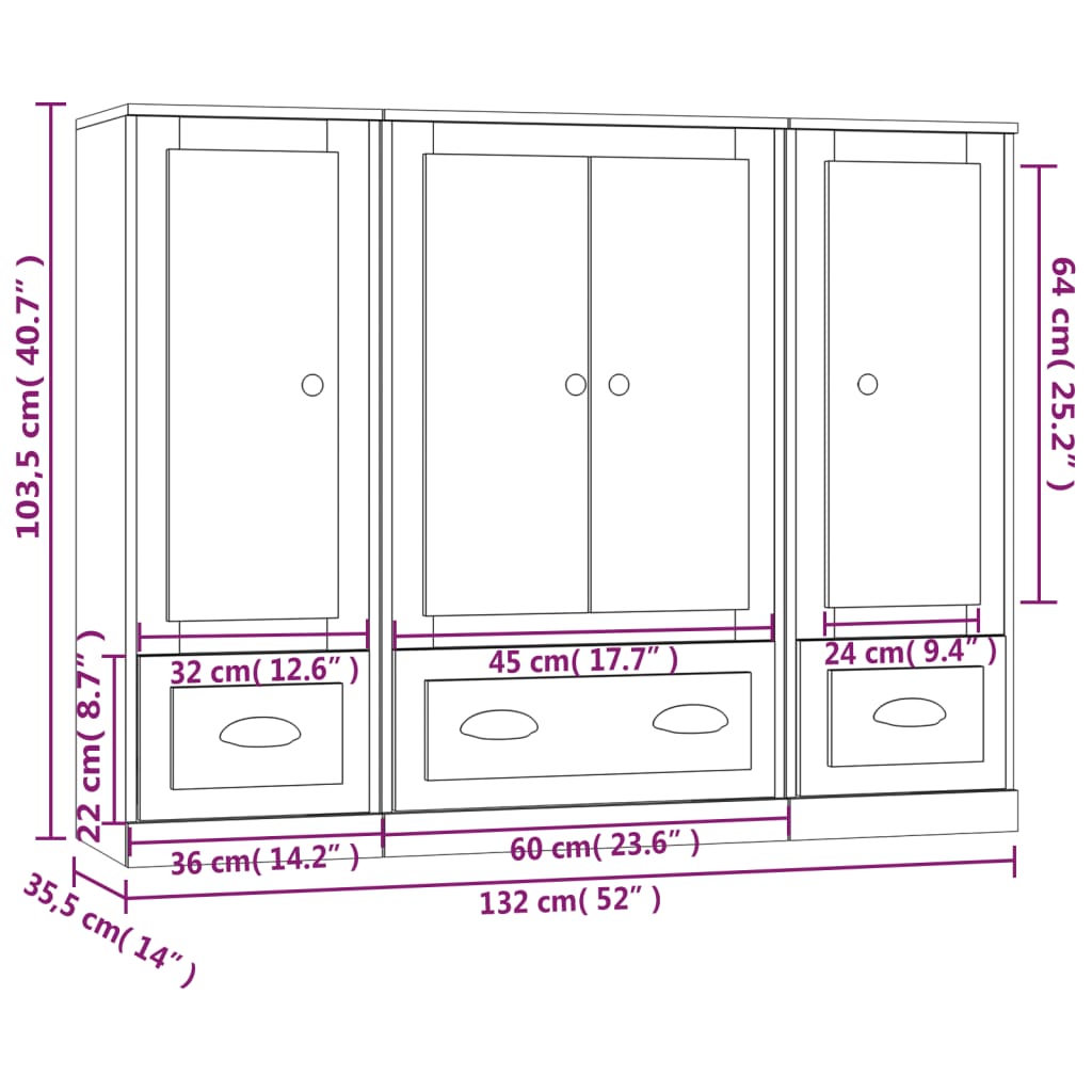 Hoge kasten 3 st bewerkt hout gerookt eikenkleurig is nu te koop bij PeponiXL, paradijselijk wonen!